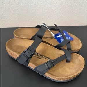 Birkenstock Mayari Black Oiled Leather Cross-Strap Sandals